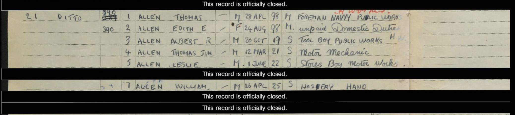 Picture: extract 1939 Register